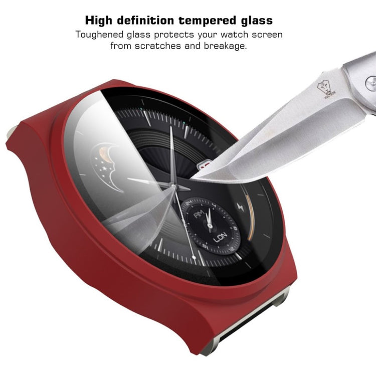 Meget Flot Huawei Watch GT 2 Pro Cover med Skærmbeskytter i Plastik og Hærdet Glas - Rød#serie_4