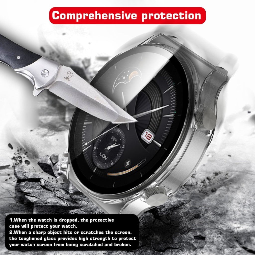 Meget Flot Huawei Watch GT 2 Pro Cover med Skærmbeskytter i Plastik og Hærdet Glas - Gennemsigtig#serie_9