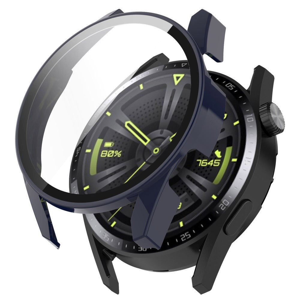 Fed Huawei Watch GT 3 (46mm) Cover med Skærmbeskytter i Silikone og Hærdet Glas - Blå#serie_2
