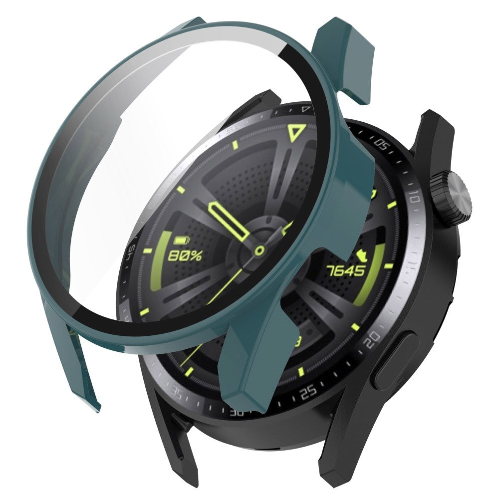 Fed Huawei Watch GT 3 (46mm) Cover med Skærmbeskytter i Silikone og Hærdet Glas - Grøn#serie_3