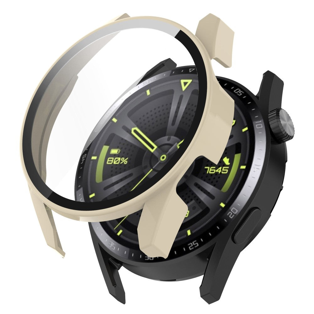 Fed Huawei Watch GT 3 (46mm) Cover med Skærmbeskytter i Silikone og Hærdet Glas - Beige#serie_5