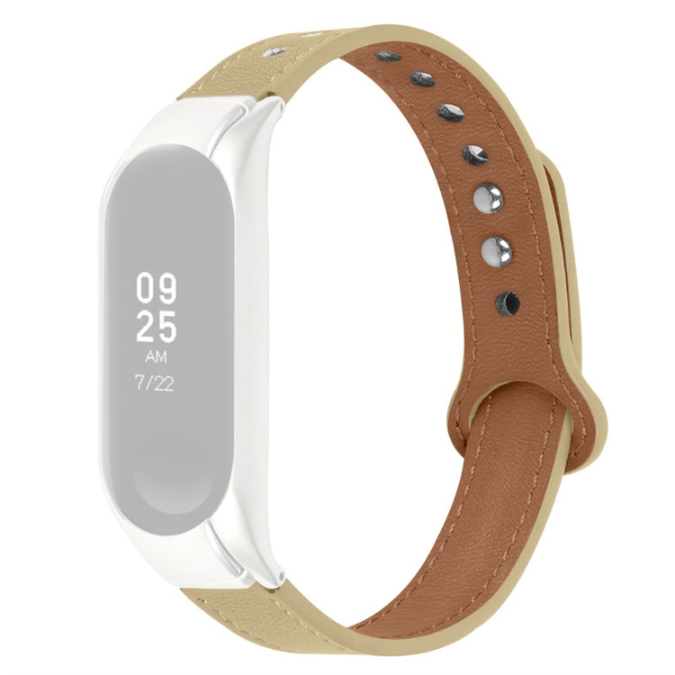  Xiaomi Mi Smart Band 6 / Xiaomi Mi Band 5 Ægte læder Urrem - Beige#serie_5