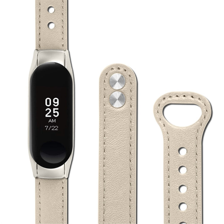  Xiaomi Mi Smart Band 6 / Xiaomi Mi Band 5 Ægte læder Urrem - Hvid#serie_7