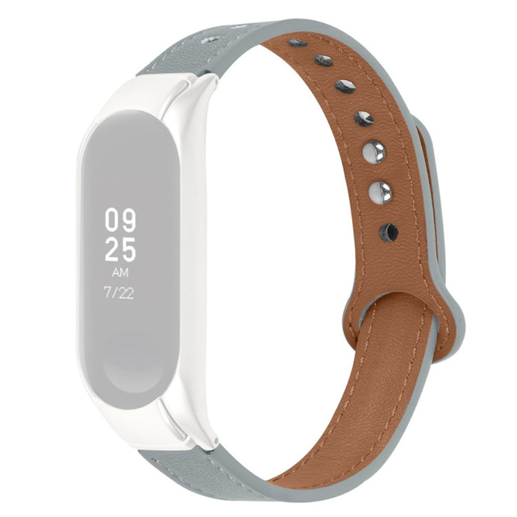  Xiaomi Mi Smart Band 6 / Xiaomi Mi Band 5 Ægte læder Urrem - Sølv#serie_8