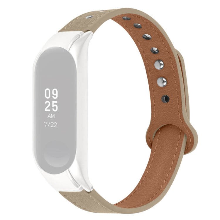  Xiaomi Mi Smart Band 6 / Xiaomi Mi Band 5 Ægte læder Urrem - Beige#serie_3