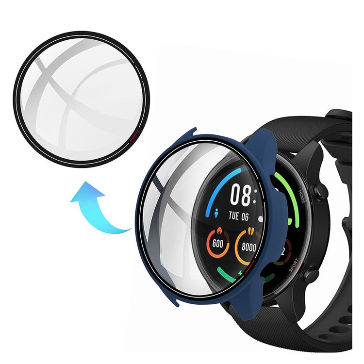 Super Flot Xiaomi Mi Watch Color Cover med Skærmbeskytter i Plastik og Glas - Blå#serie_3