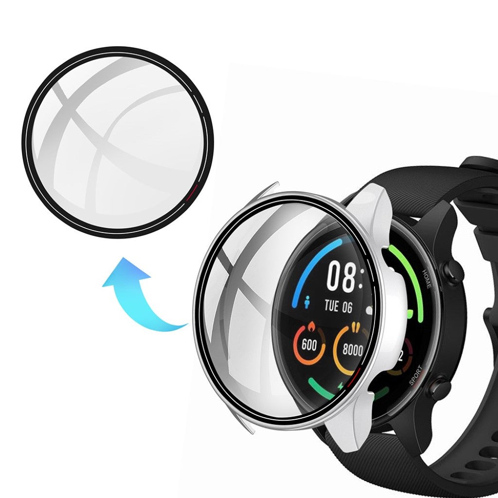 Super Flot Xiaomi Mi Watch Color Cover med Skærmbeskytter i Plastik og Glas - Sølv#serie_6