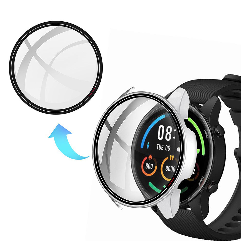 Super Flot Xiaomi Mi Watch Color Cover med Skærmbeskytter i Plastik og Glas - Sølv#serie_6