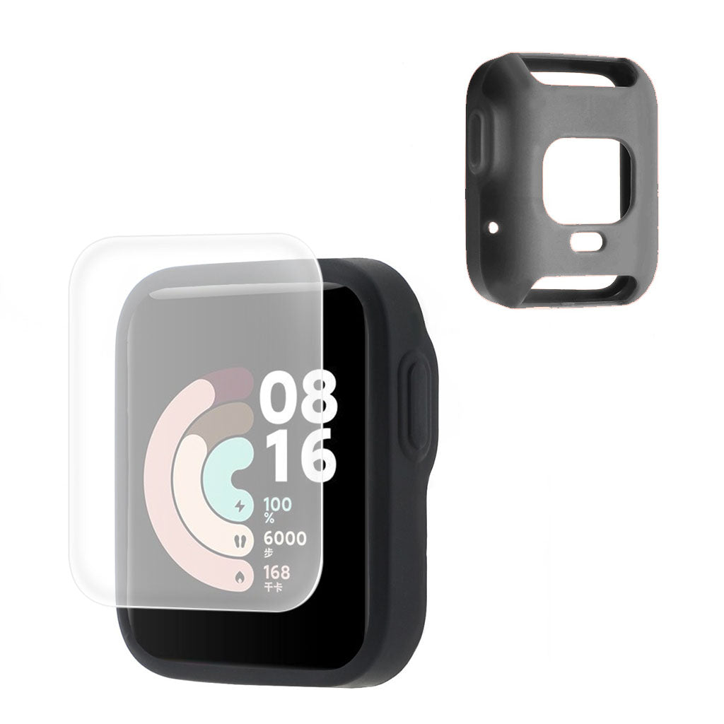 Rigtigt Godt Xiaomi Redmi Watch Cover med Skærmbeskytter i Silikone - Sort#serie_2