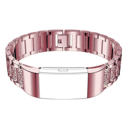 Fed Fitbit Charge 4 / Fitbit Charge 3 Metal og Rhinsten Rem - Pink#serie_027