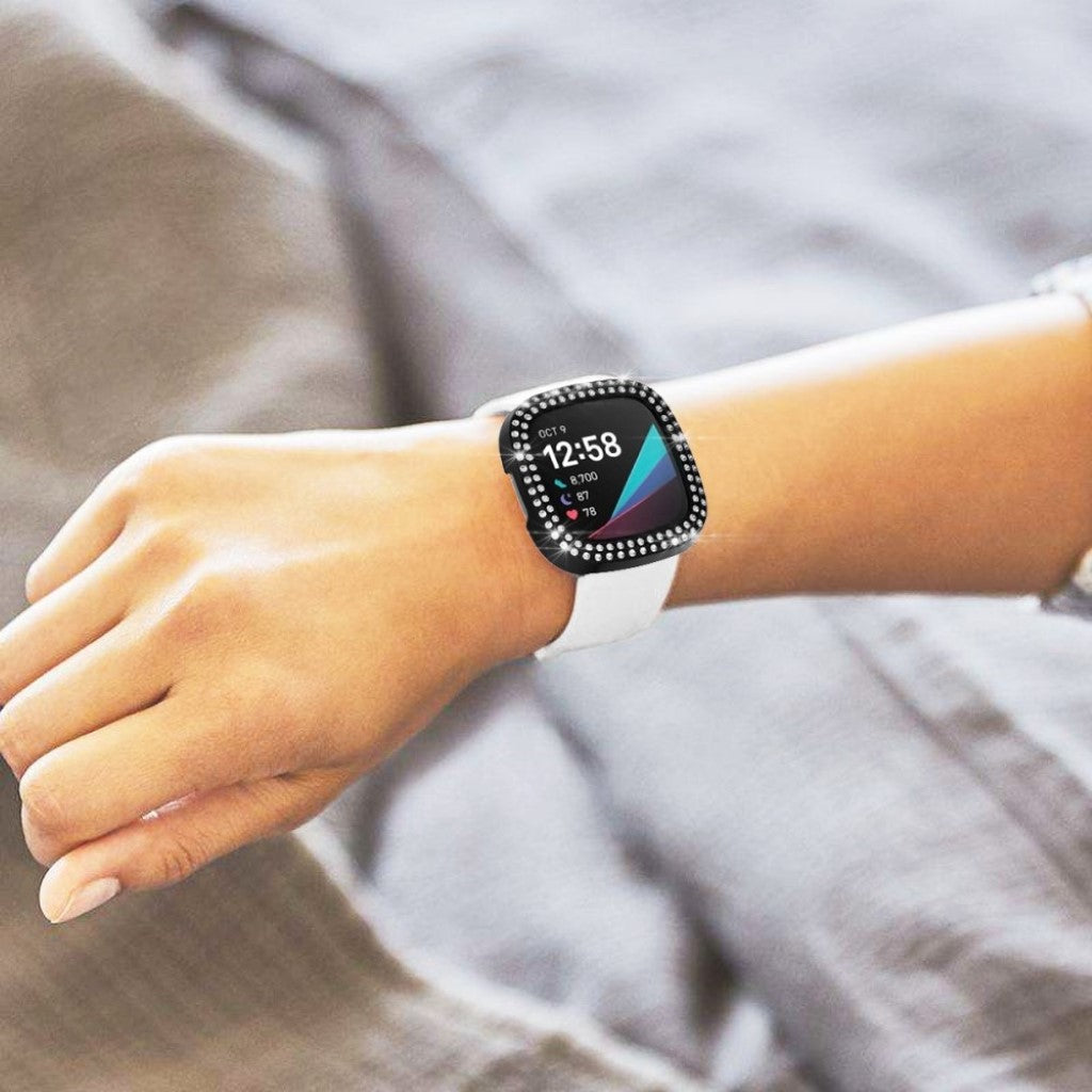 Fitbit Versa 3 / Fitbit Sense  Rhinsten og Silikone Bumper  - Sort#serie_1