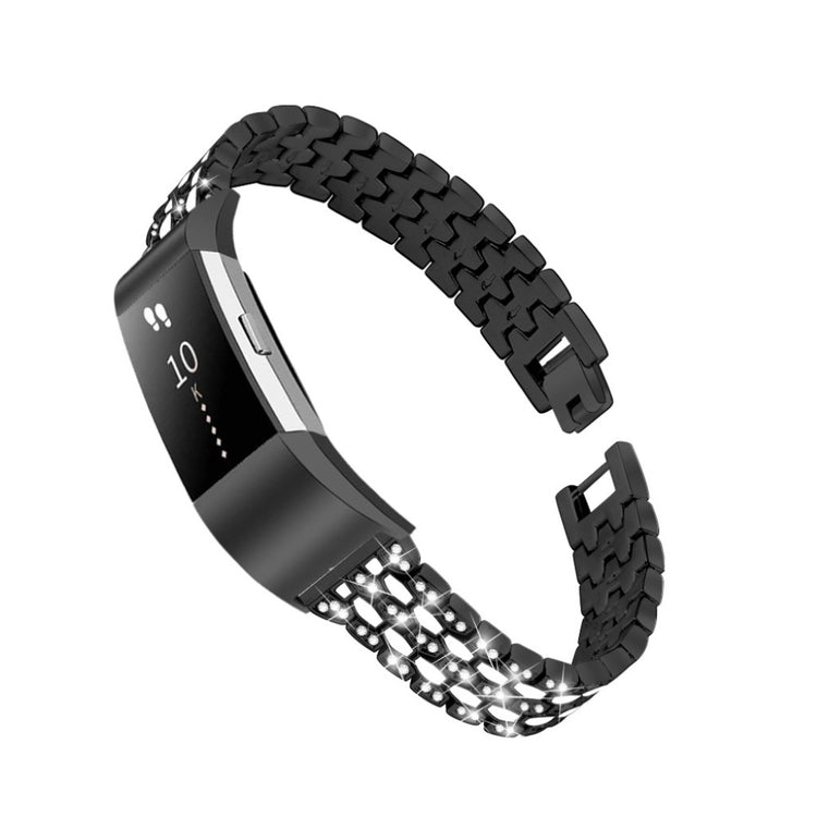 Vildt slidstærk Fitbit Charge 2 Metal og Rhinsten Rem - Sort#serie_1