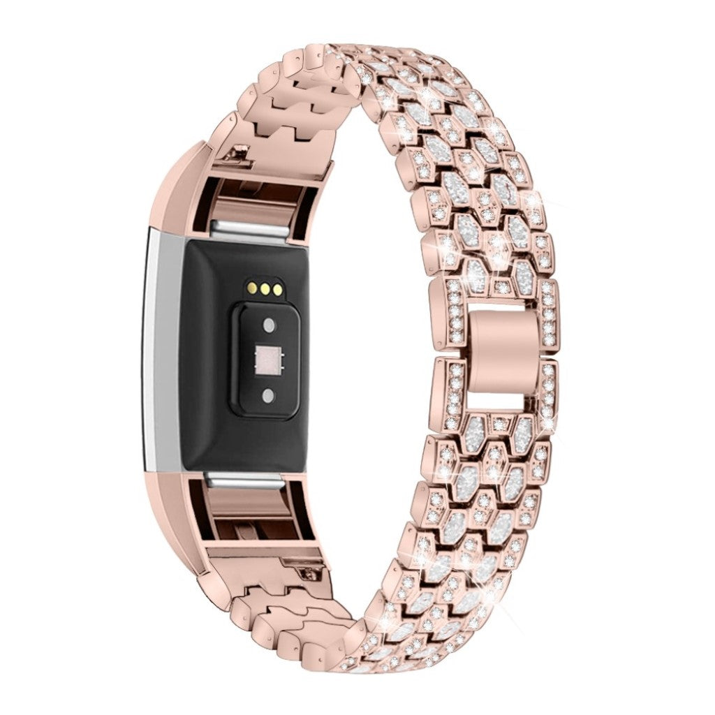 Vildt slidstærk Fitbit Charge 2 Metal og Rhinsten Rem - Pink#serie_2