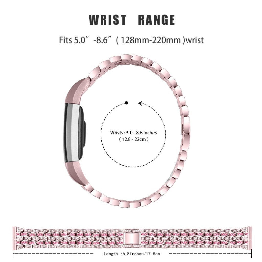 Vildt slidstærk Fitbit Charge 2 Metal og Rhinsten Rem - Pink#serie_3