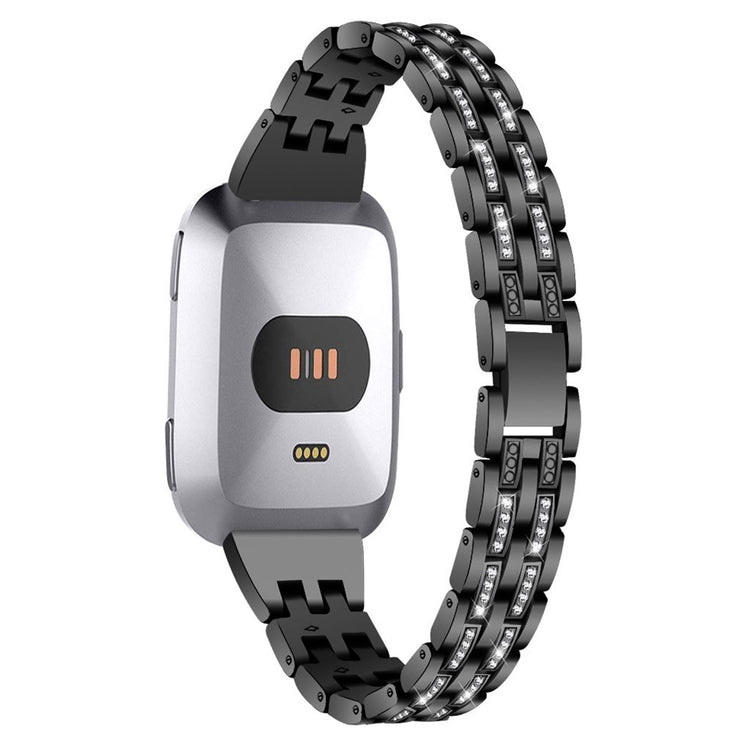 Kønt Fitbit Versa Metal og Rhinsten Rem - Sort#serie_1