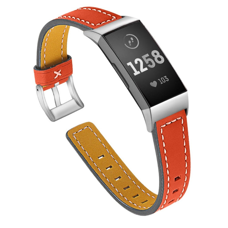 Mega fed Fitbit Charge 3 Ægte læder Rem - Orange#serie_4