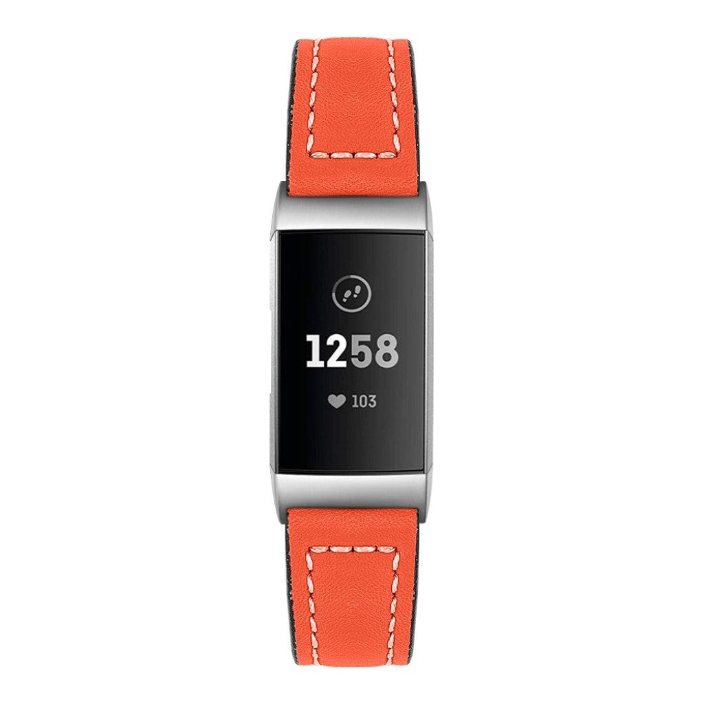 Mega fed Fitbit Charge 3 Ægte læder Rem - Orange#serie_4