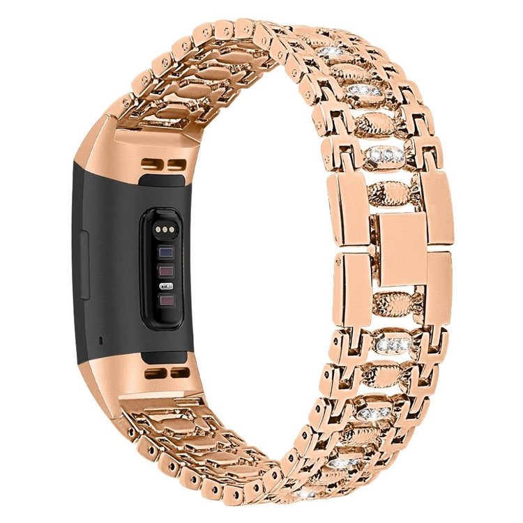 Smuk Fitbit Charge 3 Metal og Rhinsten Rem - Pink#serie_4