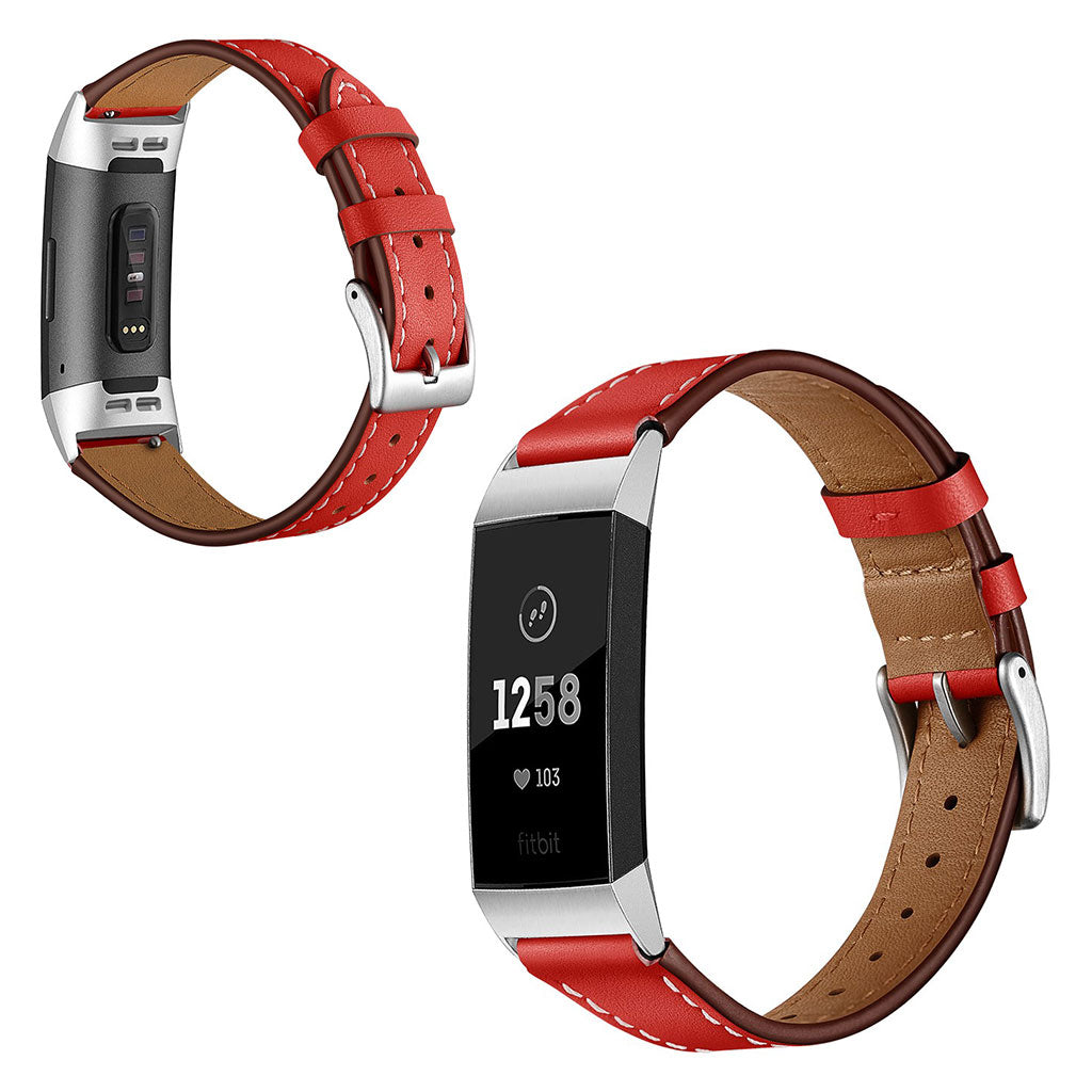 Vildt godt Fitbit Charge 3 Ægte læder Rem - Rød#serie_2