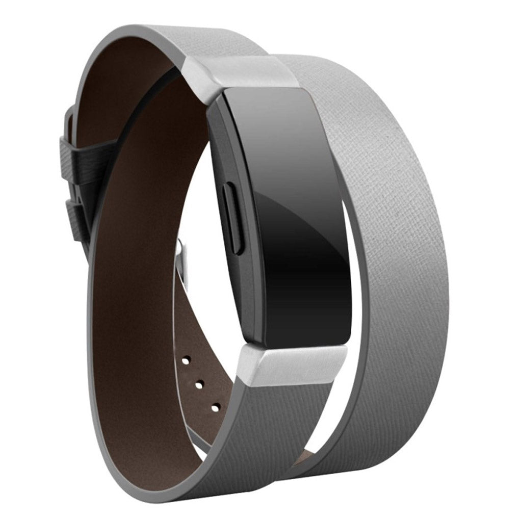 Meget hårdfør Fitbit Inspire Ægte læder Rem - Sølv#serie_12