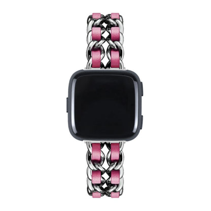 Smuk Fitbit Versa 3 / Fitbit Sense Metal og Kunstlæder Rem - Pink#serie_1