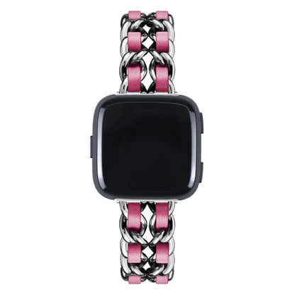 Smuk Fitbit Versa 3 / Fitbit Sense Metal og Kunstlæder Rem - Pink#serie_1