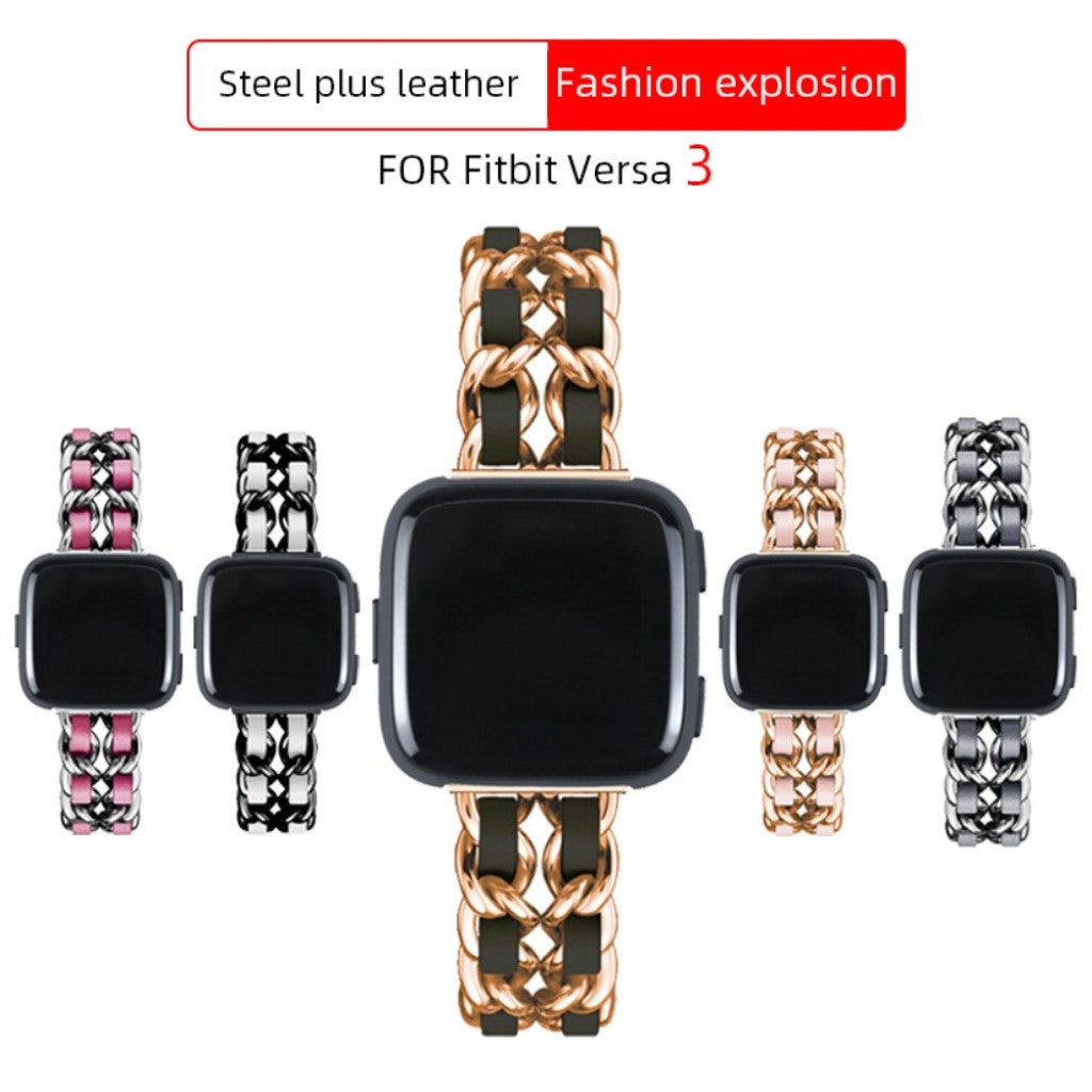 Smuk Fitbit Versa 3 / Fitbit Sense Metal og Kunstlæder Rem - Hvid#serie_4