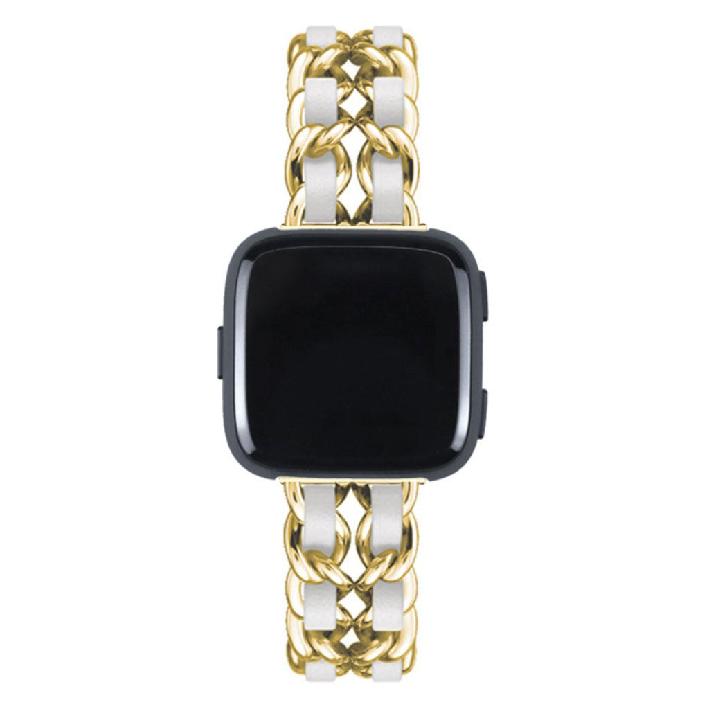 Smuk Fitbit Versa 3 / Fitbit Sense Metal og Kunstlæder Rem - Hvid#serie_4
