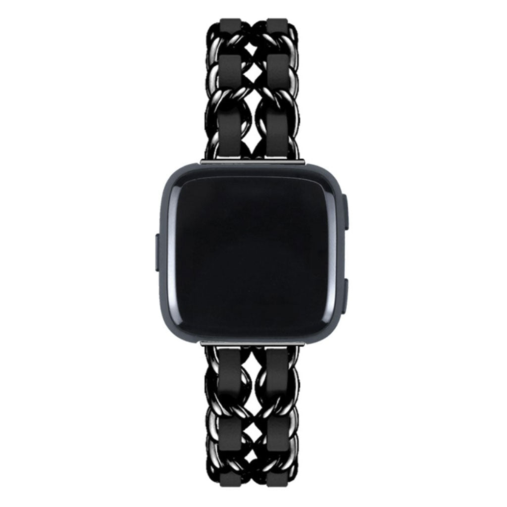 Smuk Fitbit Versa 3 / Fitbit Sense Metal og Kunstlæder Rem - Sort#serie_5