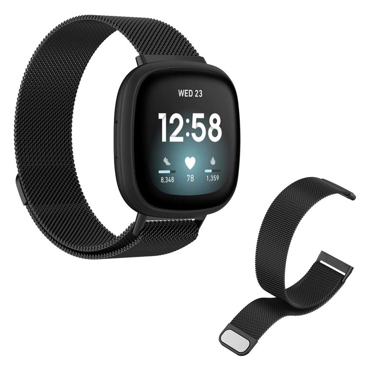 Kønt Fitbit Versa 3 / Fitbit Sense Metal Rem - Størrelse: L - Sort#serie_1