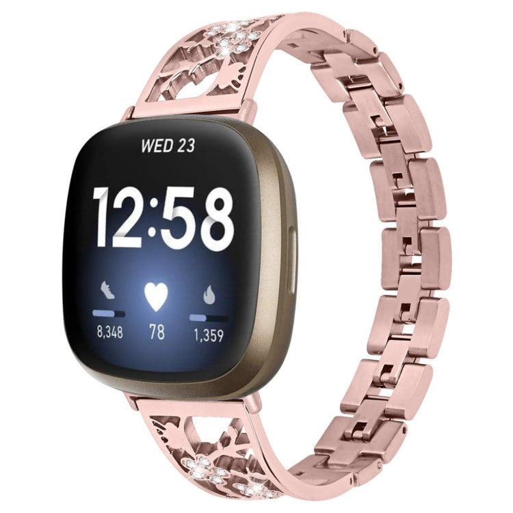 Smuk Fitbit Versa 3 / Fitbit Sense Metal og Rhinsten Rem - Pink#serie_2