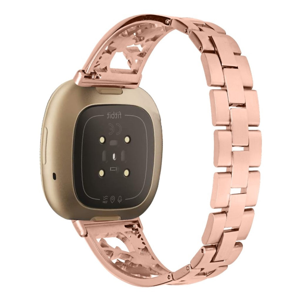 Fed Fitbit Versa 3 / Fitbit Sense Metal og Rhinsten Rem - Pink#serie_3