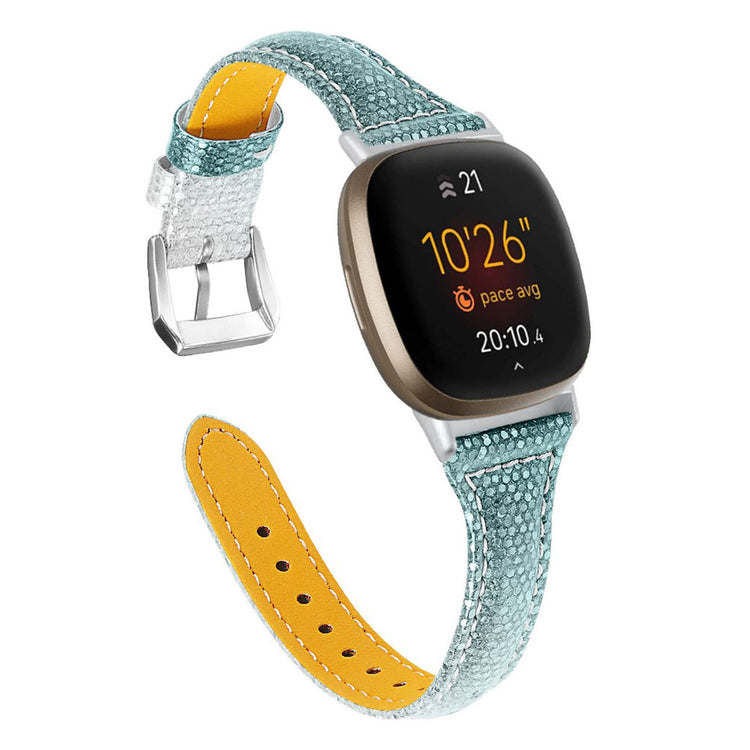 Mega smuk Fitbit Versa 3 / Fitbit Sense Ægte læder Rem - Grøn#serie_5