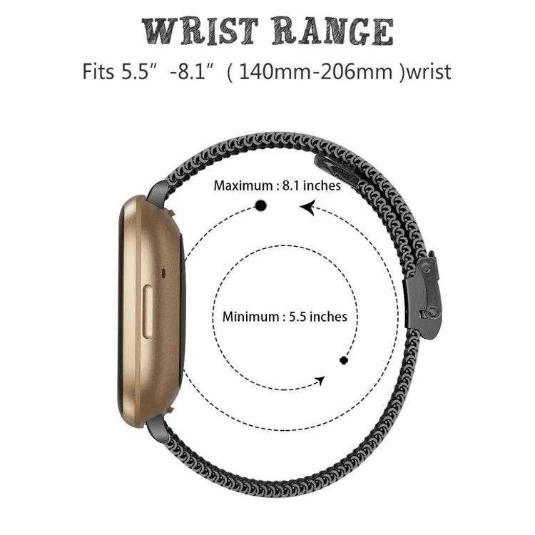 Meget holdbart Fitbit Versa 3 / Fitbit Sense Metal Rem - Sort#serie_1
