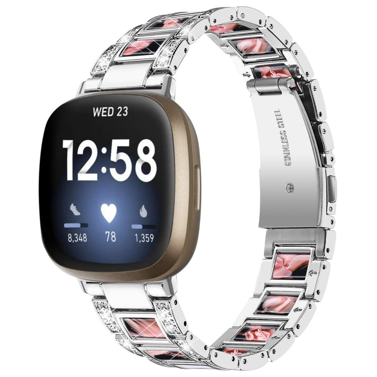 Skøn Fitbit Versa 3 Metal og Rhinsten Rem - Sølv#serie_5