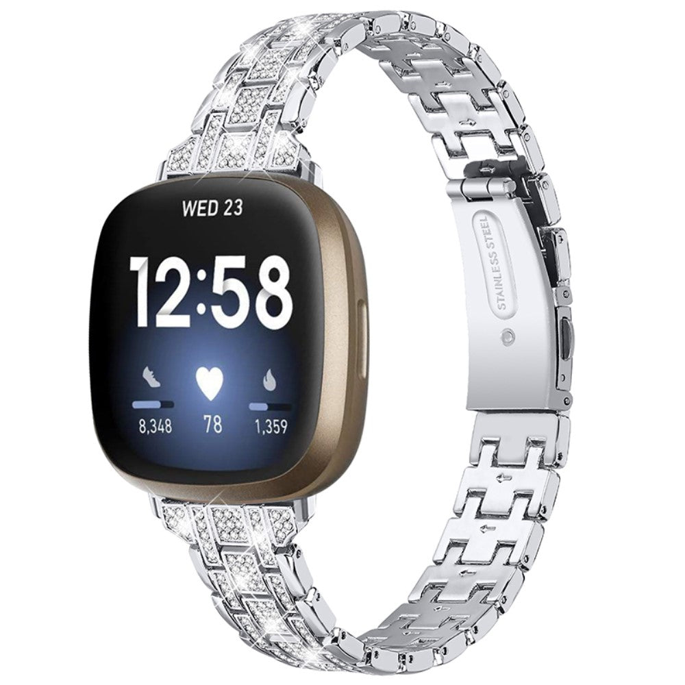 Vildt skøn Fitbit Versa 3 Metal og Rhinsten Rem - Sølv#serie_3