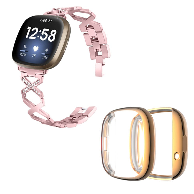 Fitbit Sense / Fitbit Versa 3 Metal Rem med Cover - Pink#serie_3