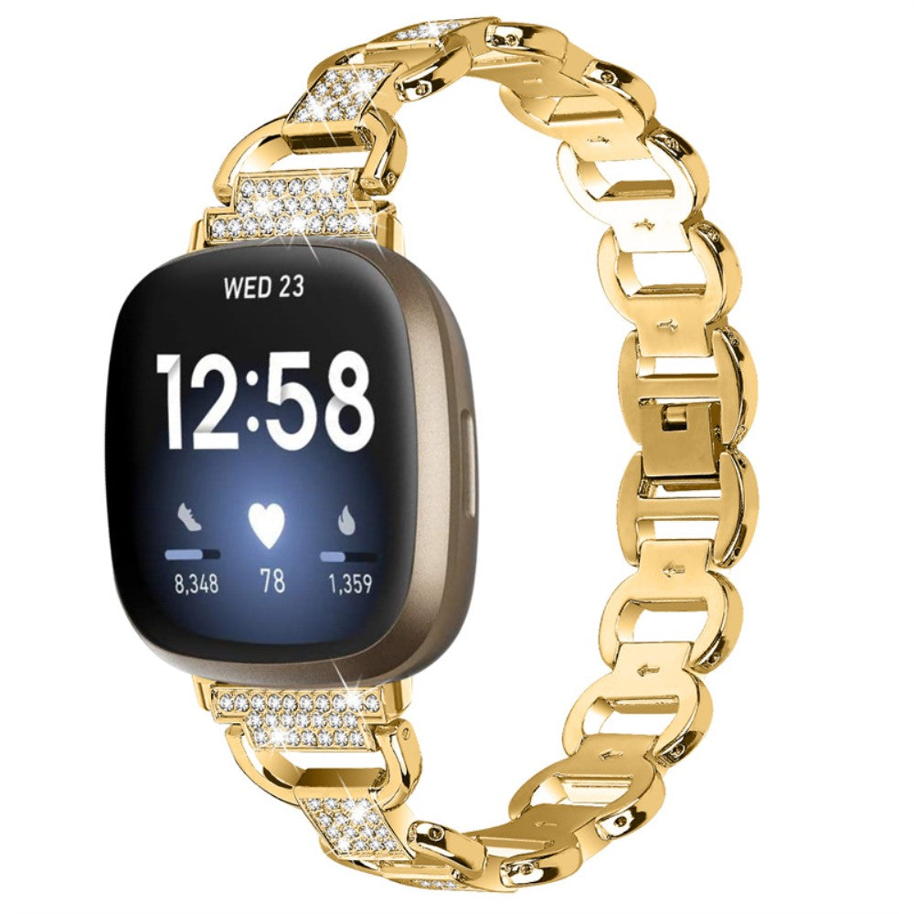 Solid Fitbit Versa 4 / Fitbit Versa 3 Metal og Rhinsten Rem - Guld#serie_2