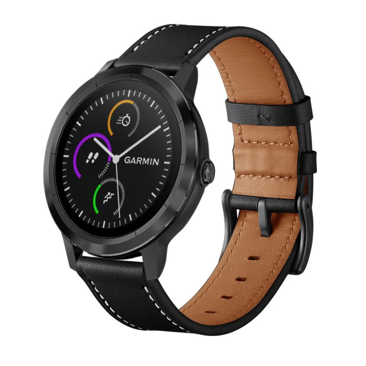 Fed Garmin Vivoactive 3 / Garmin Vivomove HR Ægte læder Rem - Sort#serie_2