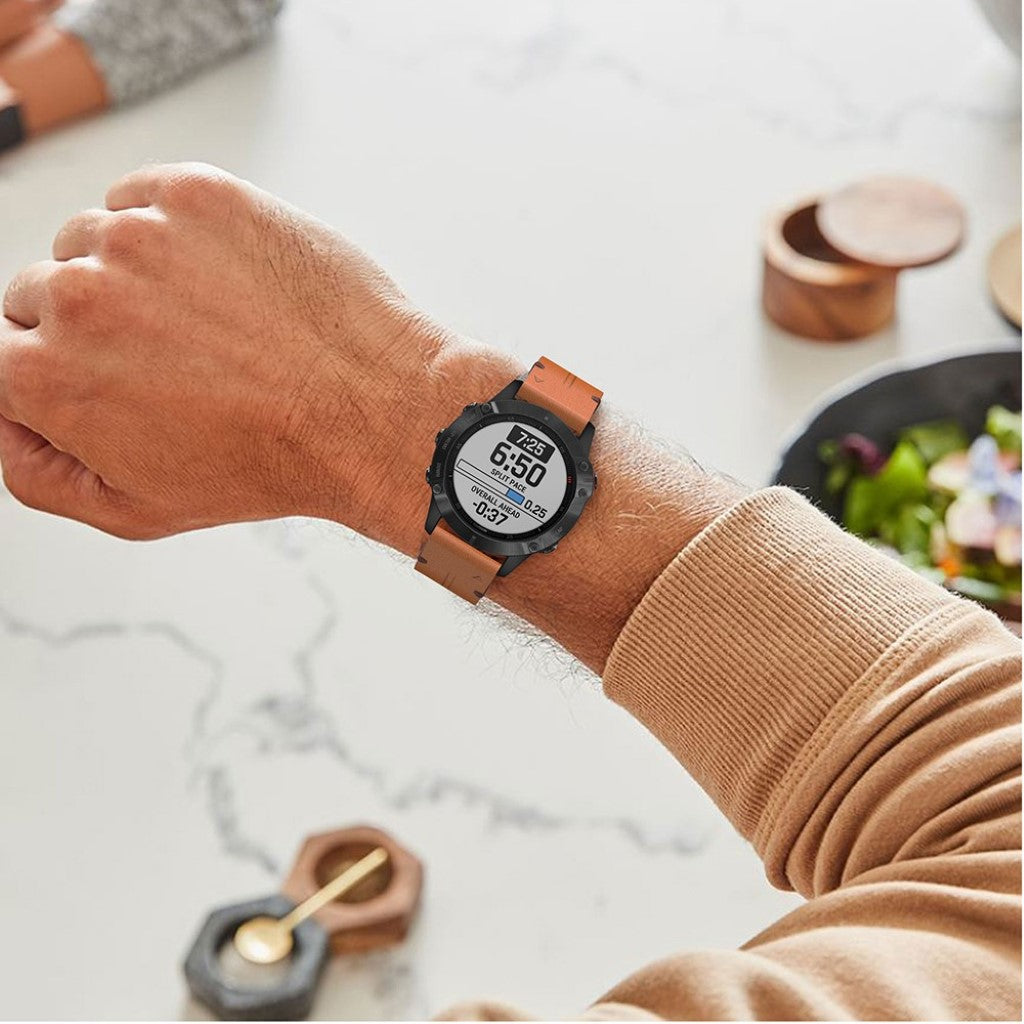 Flot Garmin Fenix 6 Ægte læder Rem - Brun#serie_2